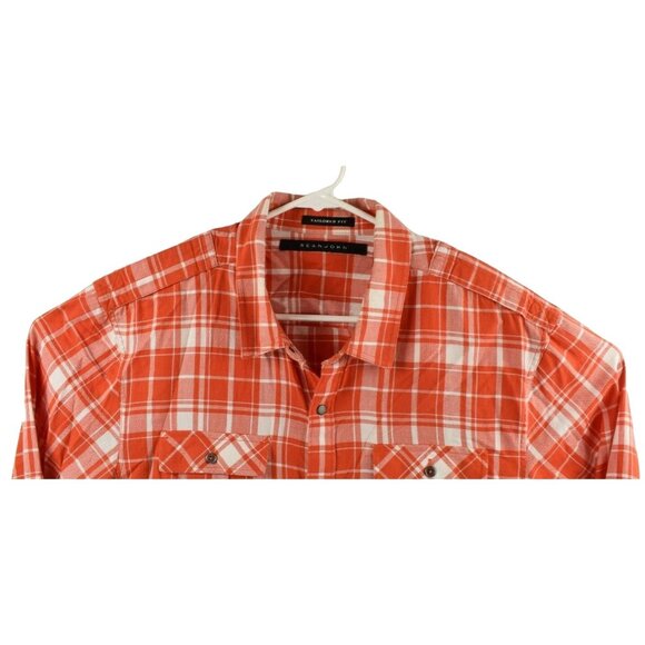 Sean John Mens XL Button Down Pocket Red and White Plaid Shirt Tailored Fit - Picture 2 of 8